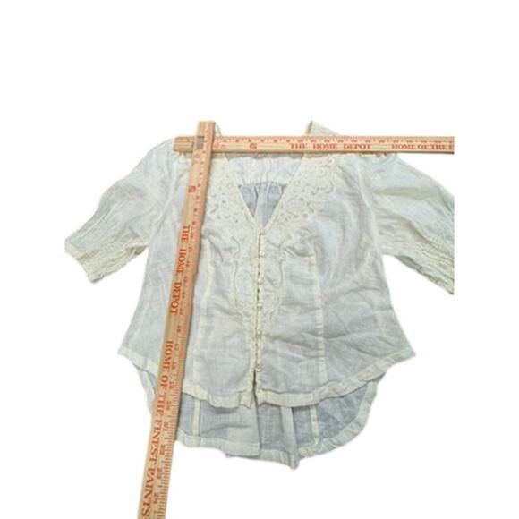 "FREE PEOPLE" Embroidered Runched Detail Elastic Back B/U Top SZ S Puff Sleeve - Picture 7 of 11